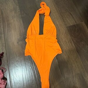 Vibrant Orange Halter Bodysuit